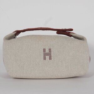 Hermès Bride-a-Brac S Cotton Canvas Travel Pouch with Embroidered H & Top Handle